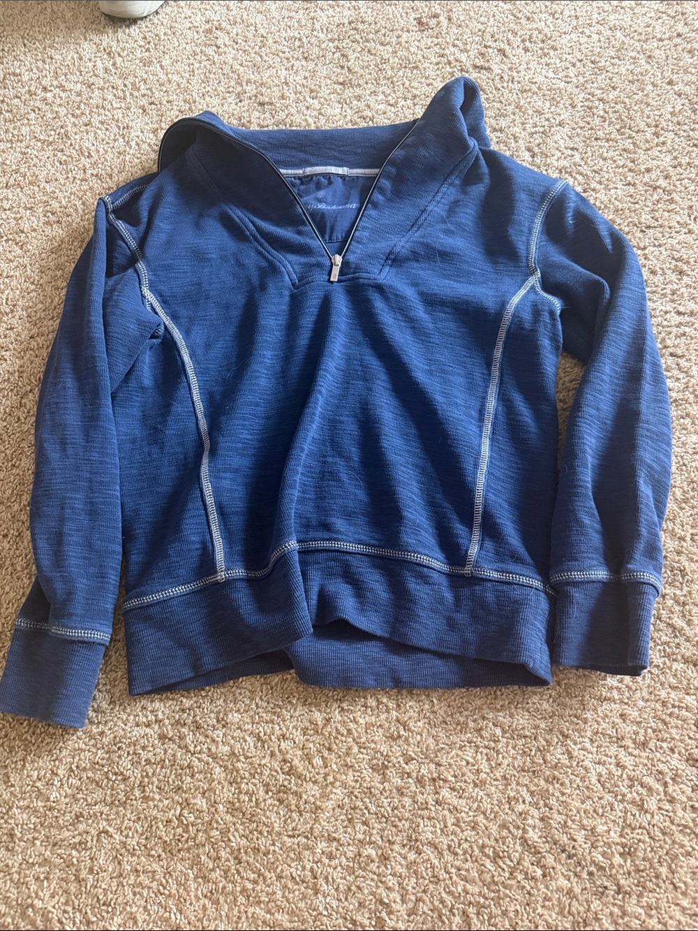 Tommy Bahama Navy Blue Quarter-Zip Hoodie with Contrast Stitching